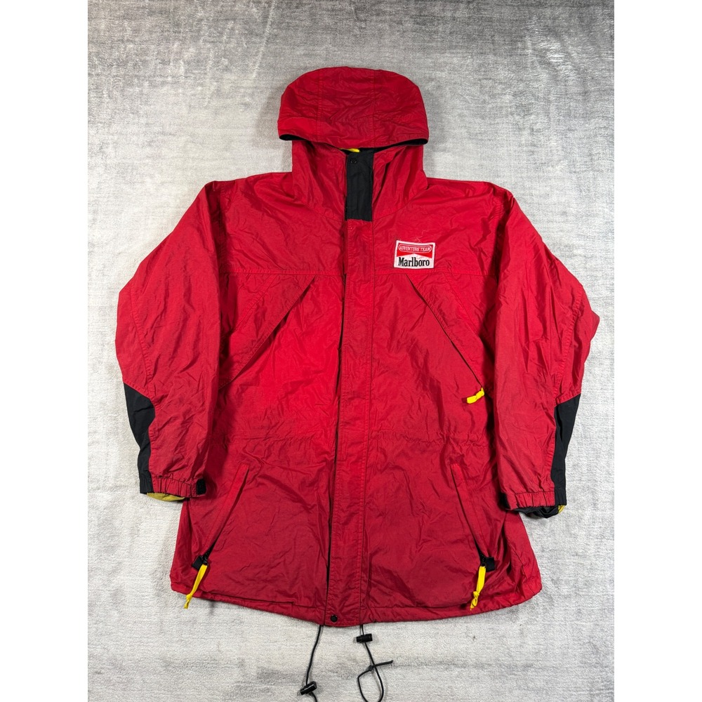 Vintage Marlboro Adventure Team Jacket Mens Large Red 90s Windbreaker Hooded